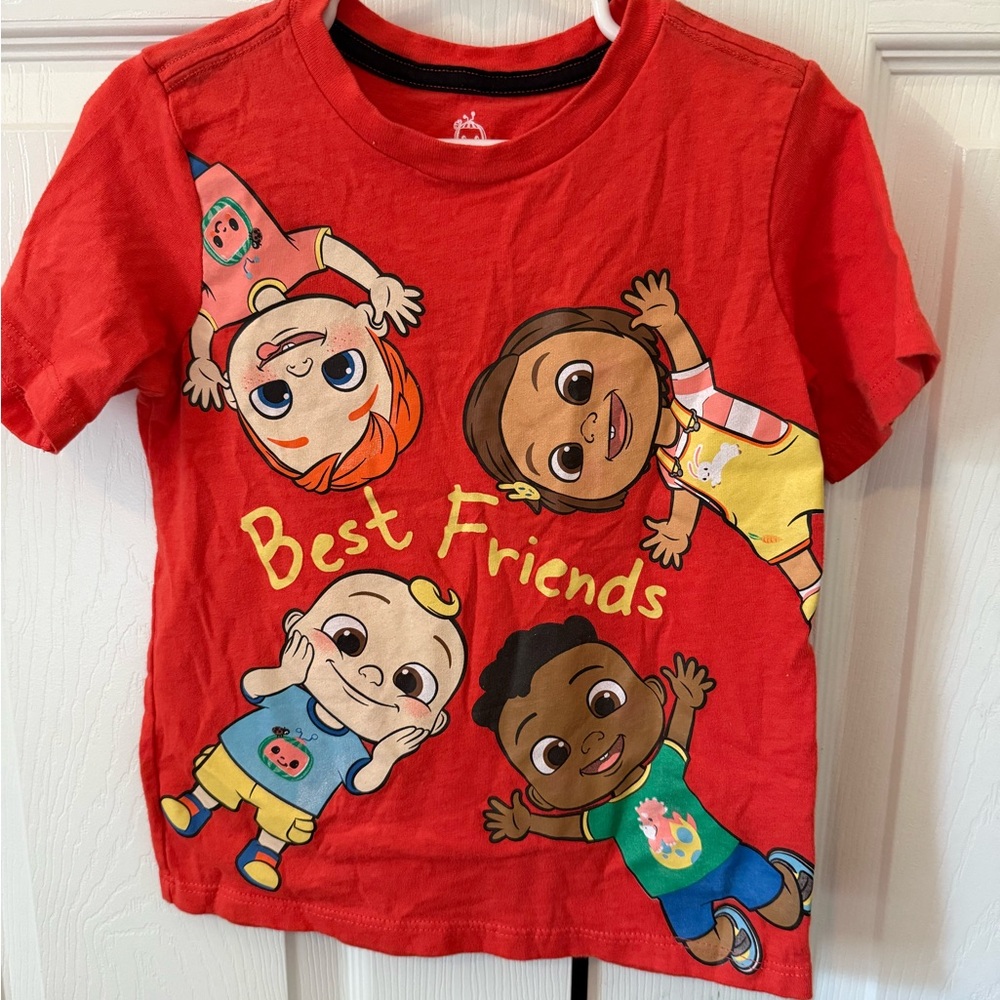 Bright Red Cartoon Character Short Sleeve Tee